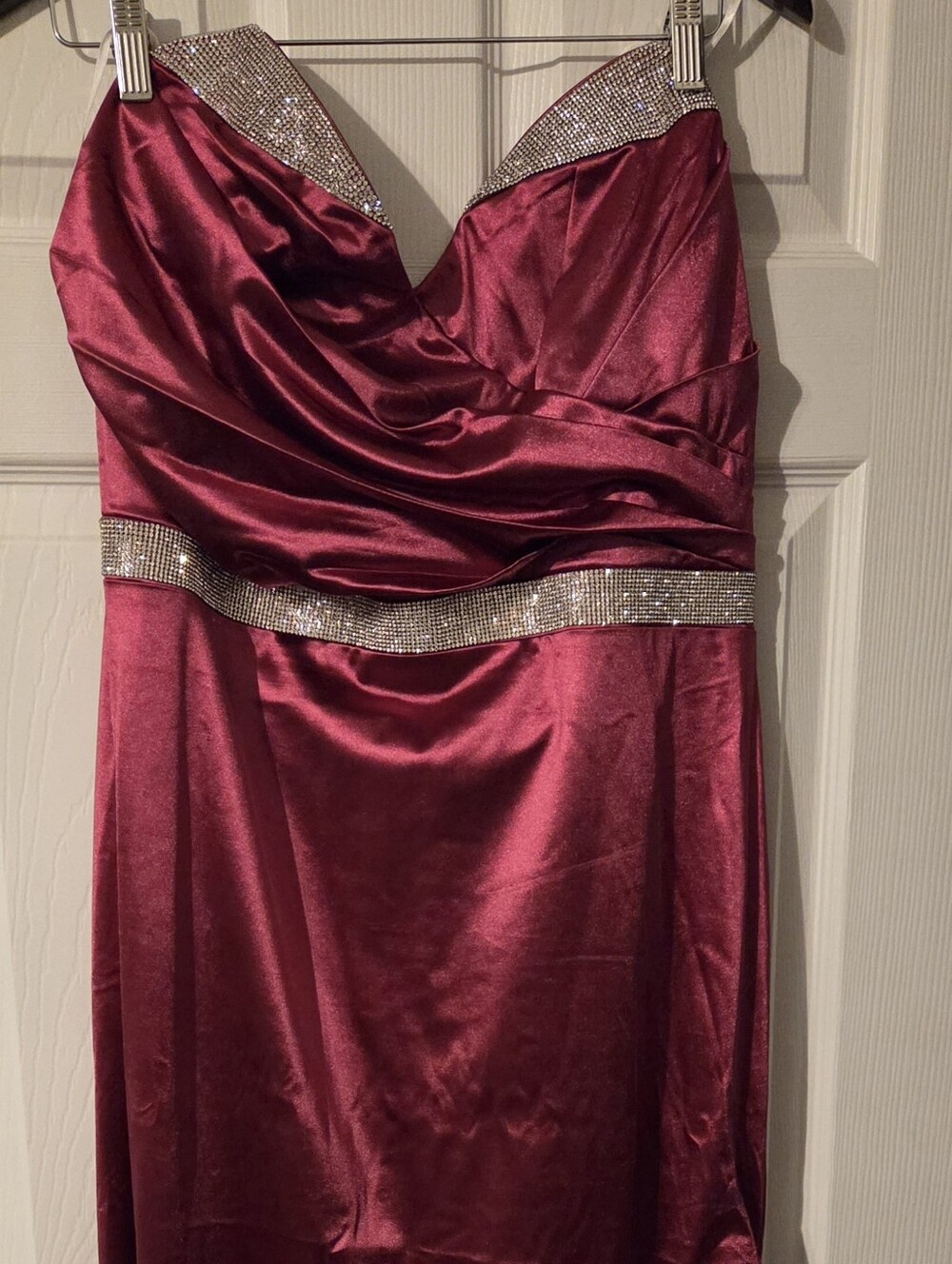 Fashion Nova "Marilyn" Pink Satin Strapless Gown with Rhinestone Trim